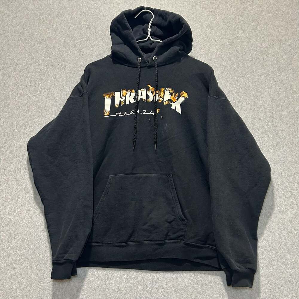 Thrasher Magazine Flame Logo Black Pullover Hoodie, Size M